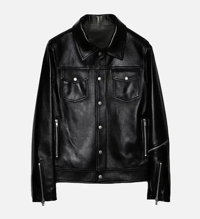 Womens Black Zipper Trucker Biker Jacket