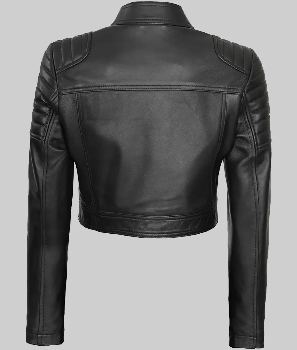 Jane Womens Black Cropped Leather Jacket