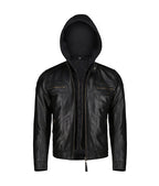 Mens Black Slim Fit Leather Jacket With Hood
