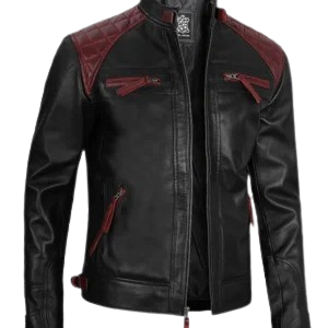 Mens Black Leather Cafe Racer Jacket – Quilted Design
