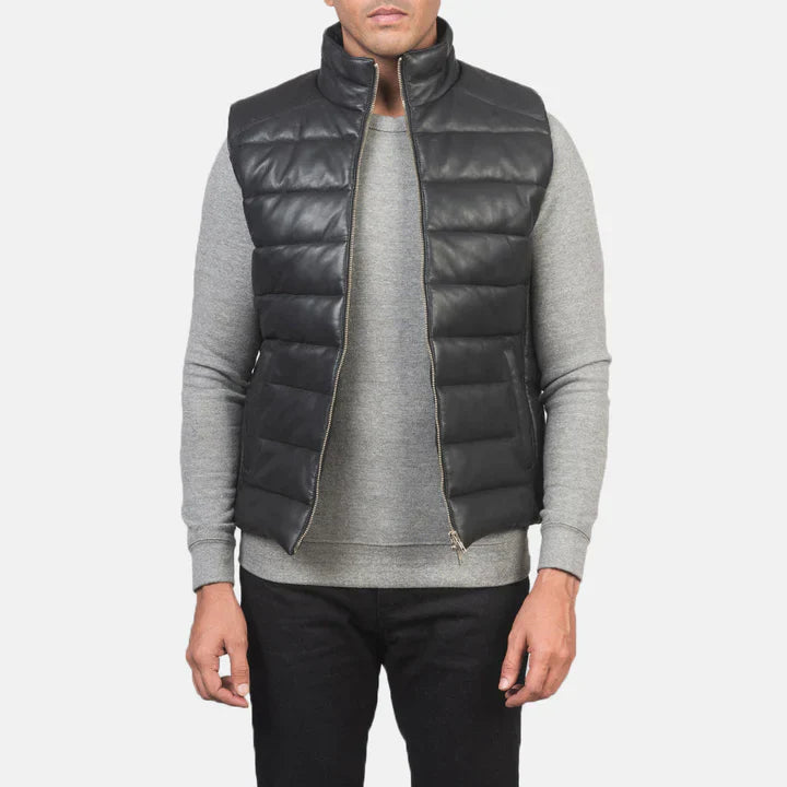 Black Leather Puffer Vest – Reeves Collection for Men