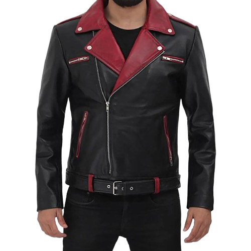 Black leather motorcycle jacket for men