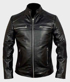 Black cafe racer biker leather jacket for men