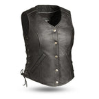 Women Black Side Lace Motorcycle Leather Vest
