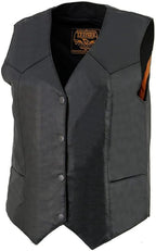 Women Classic Black Leather Motorcycle Vest