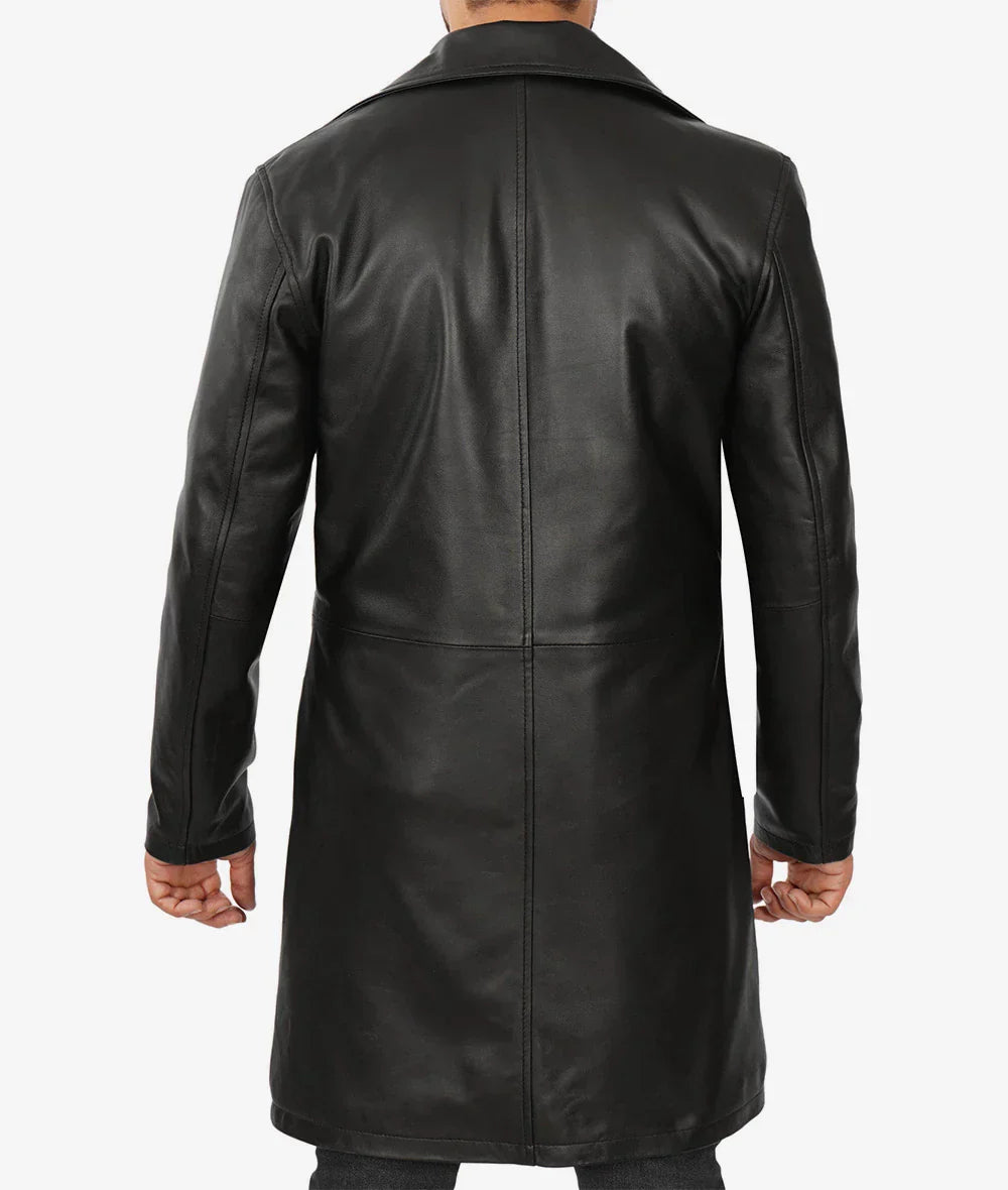 Men’s 3/4 Length Black Lambskin Leather Coat
