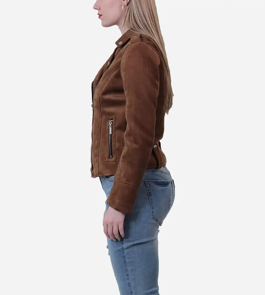 Women Bonded Suede Moto Jacket