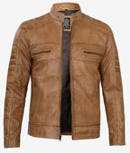 Mens Cafe Racer Brown Leather Jacket