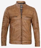 Mens Cafe Racer Brown Leather Jacket