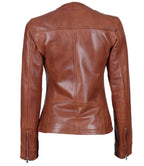 Womens Brown Cafe Racer Leather Jacket – Unique Texture