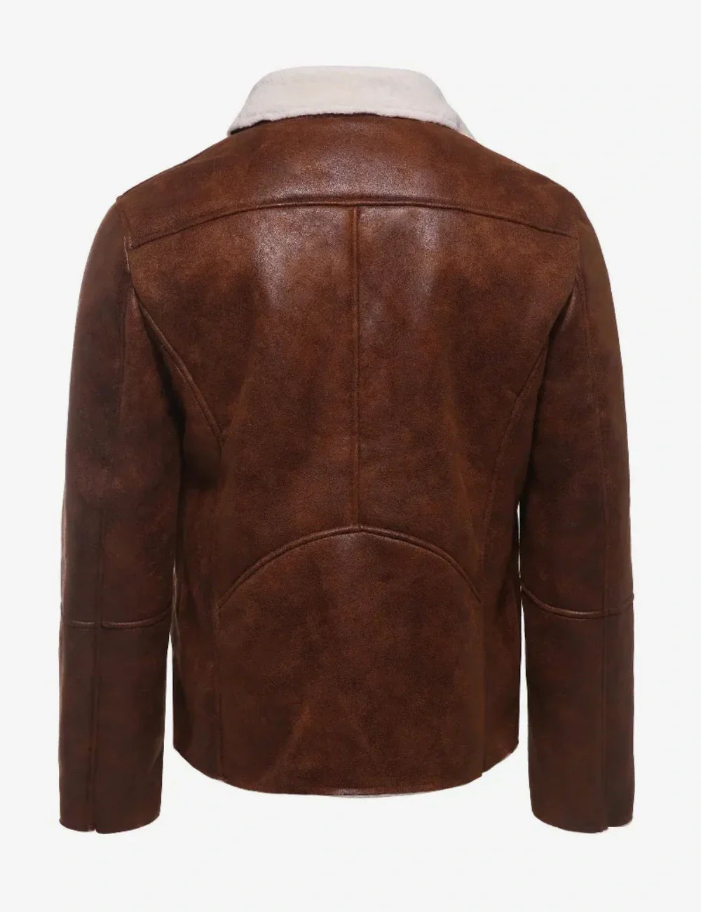 Sheepskin Sherpa Fleece Winter Jacket in Rich Brown Leather