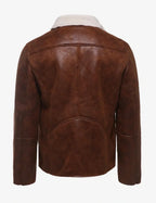 Sheepskin Sherpa Fleece Winter Jacket in Rich Brown Leather
