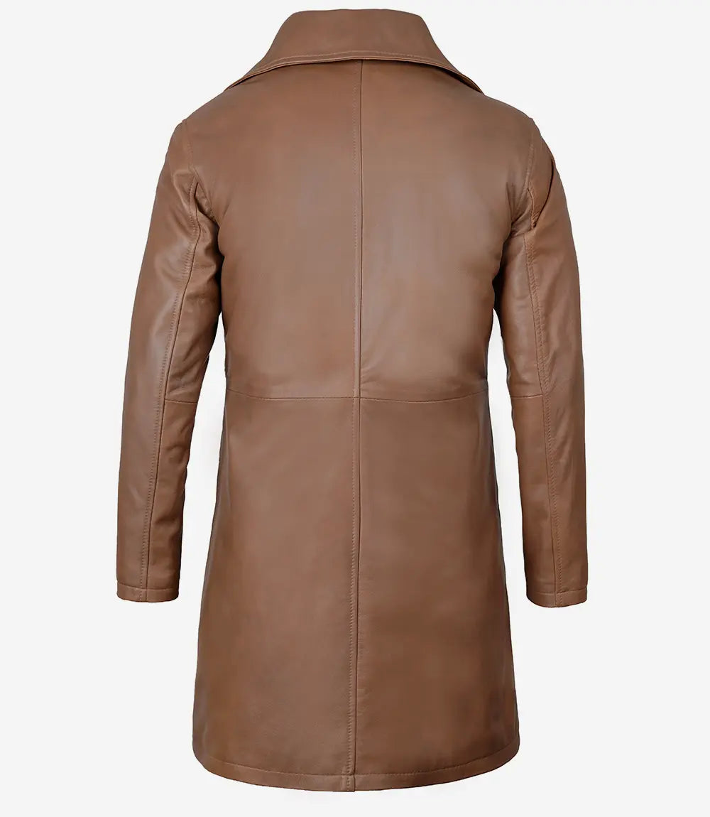 Mens Lambskin Leather Brown Coat - 3/4 Length