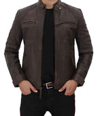 Men’s Four Pocket Brown Leather Biker Jacket