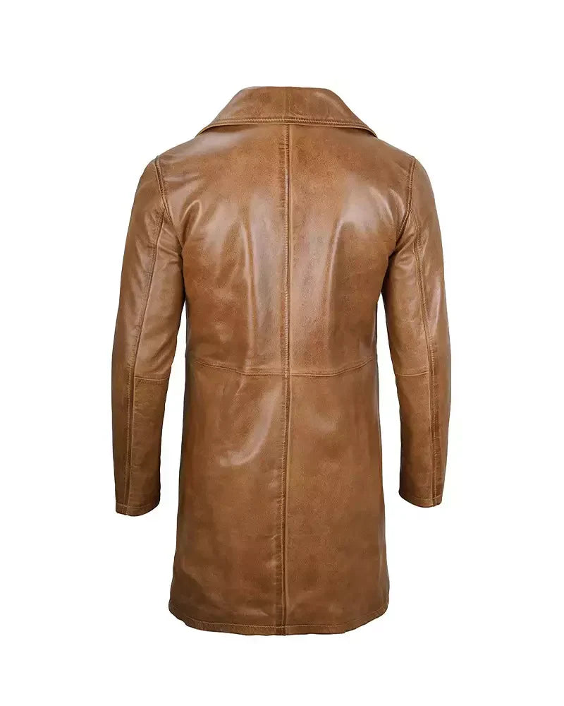 Mens Real Leather Camel Brown Car Coat