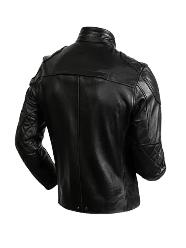 Mens Casual Black Leather Cafe Racer Jacket