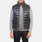 Mens Reeves Blue Leather Puffer Vest