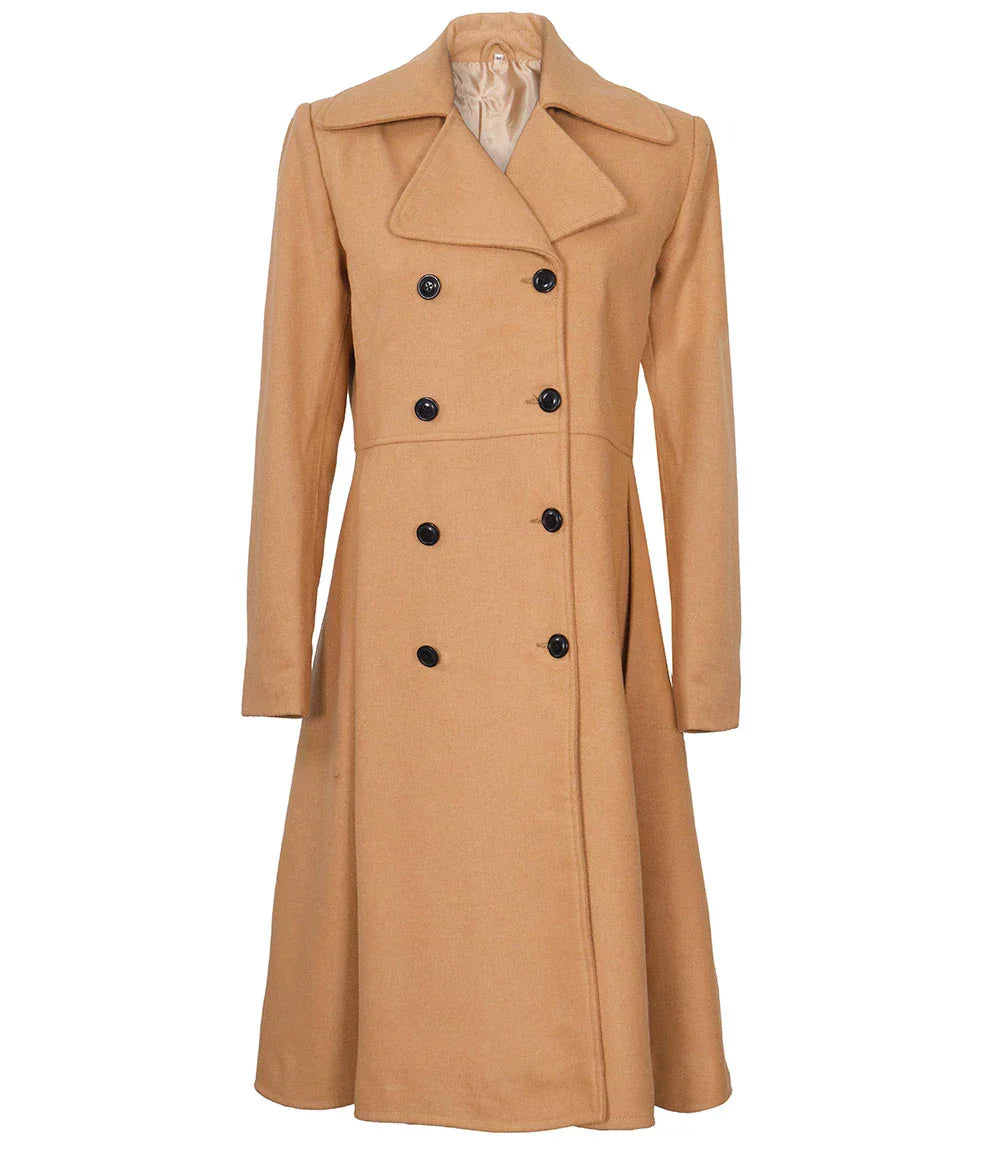 Womens Beige Wool Coat – Double-Breasted