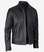 Mens Stylish Black Cafe Racer Leather Jacket