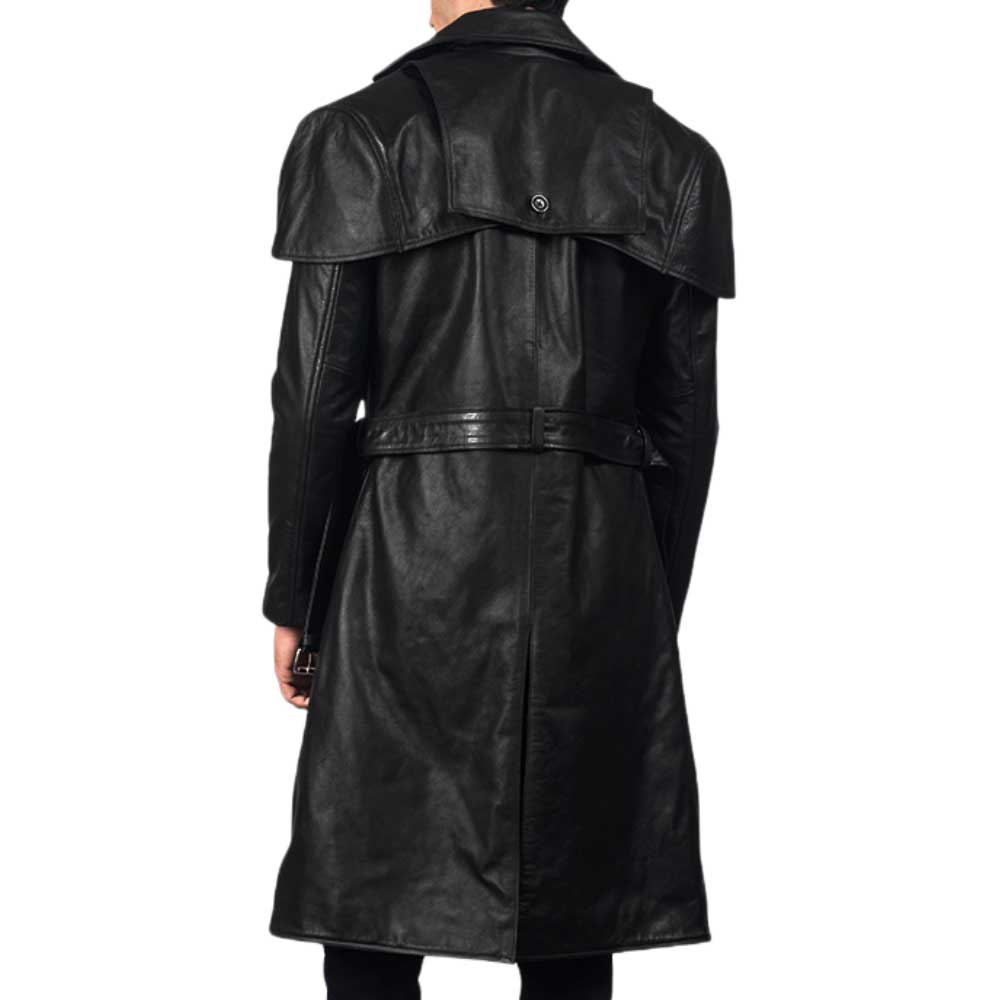 Mens Black Leather Trench Coat