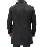 Mens Four Pocket Black Leather Trench Coat