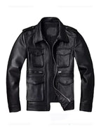 Classic Style Real Black Leather Field Jacket