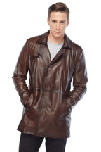 Mens Vintage Brown Leather Trench Coat