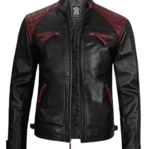 Mens Black Leather Cafe Racer Jacket – Quilted Design