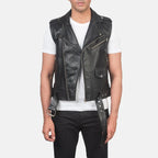 Premium Sullivan Black Leather Biker Vest for Men