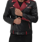 Black leather motorcycle jacket for men