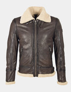 Dark Brown Aviator Leather Jacket with Shearling Collar