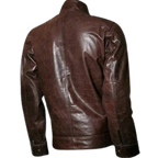 Distressed Men's Brown Leather Motorcycle Jacket