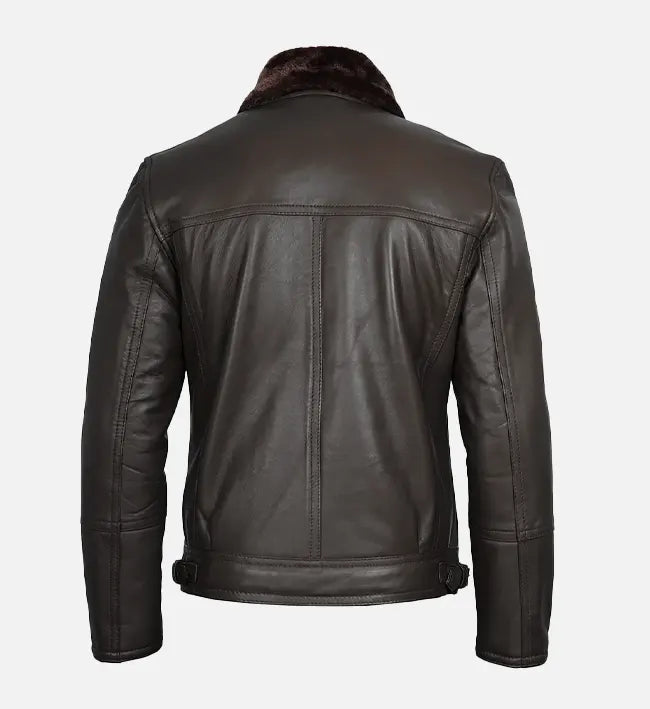 Shearling Leather Moto Jacket in Dark Brown