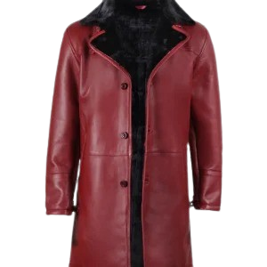 Men's Maroon Shearling Leather Fur Coat