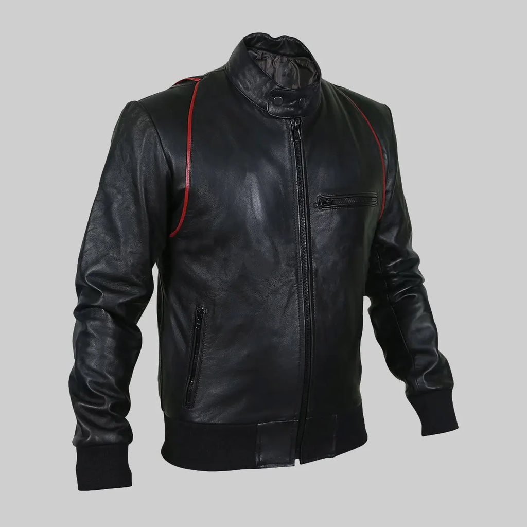 Drake Mens Black Bomber Moto Leather Jacket