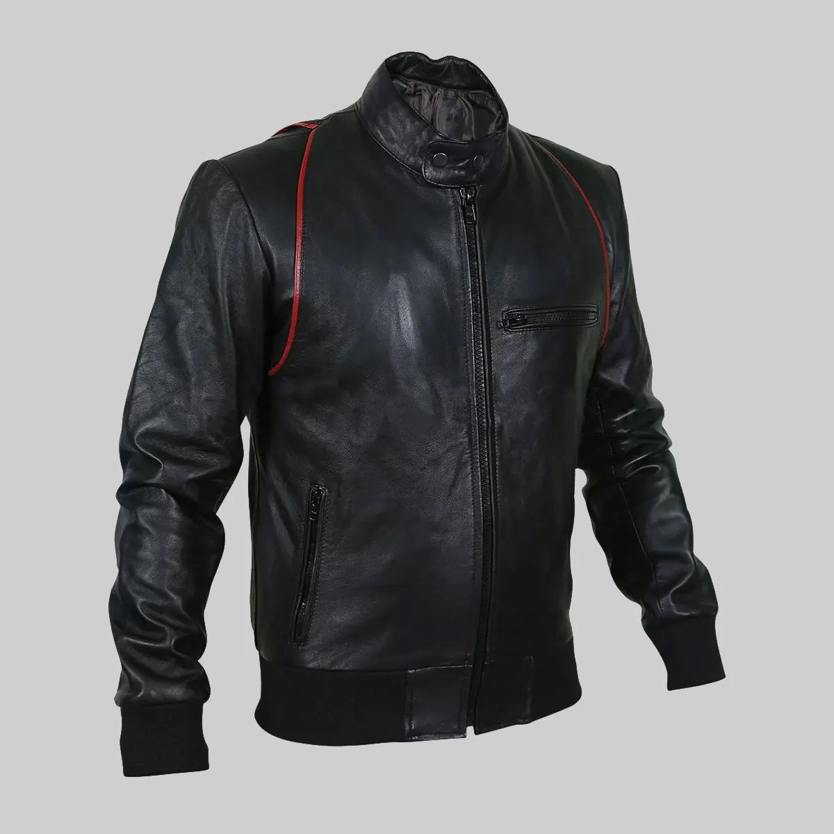 Drake Mens Black Bomber Moto Leather Jacket