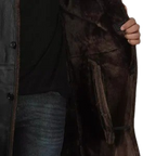 Mens Black Leather Shearling Coat - 3/4 Length