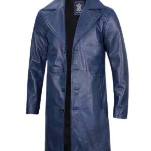 Mens Real Leather Blue Car Coat