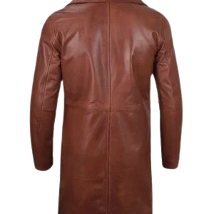 Mens Brown Real Leather Cognac Car Coat