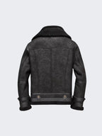 Oversized B3 Black Shearling Leather Bomber Jacket