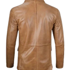 Mens Two Button Camel Brown Leather Blazer