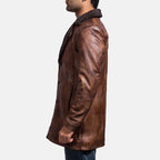Mens Cognac Shearling Leather Coat - 3/4 Length