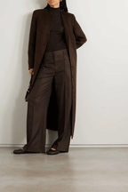Womens Collarless Dark Brown Wool Trench Coat