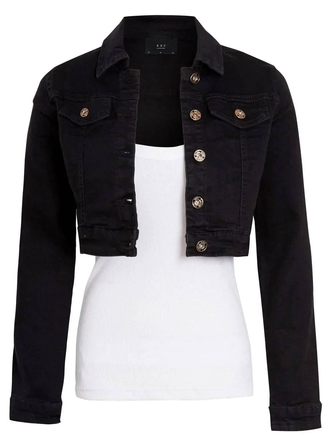 Womens Black Denim Jacket Cropped