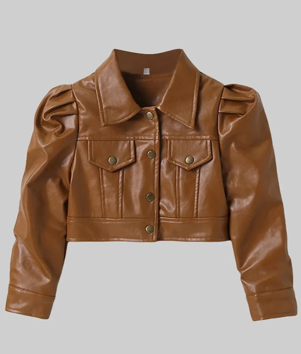 Stacy Womens Brown Cropped Leather Jacket