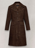Womens Dark Brown Suede Leather Trench Coat
