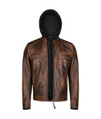 Men’s Dark Brown Leather Jacket With Hood