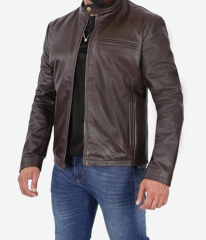 Elegant Unique Brown Leather Biker Jacket