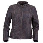 Womens Distressed Braided Leather Jacket