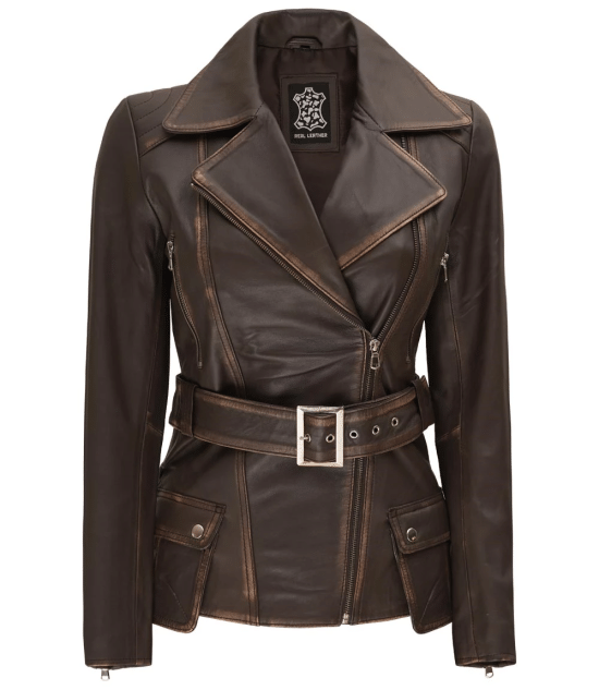 Womens Distressed Brown Leather Jacket